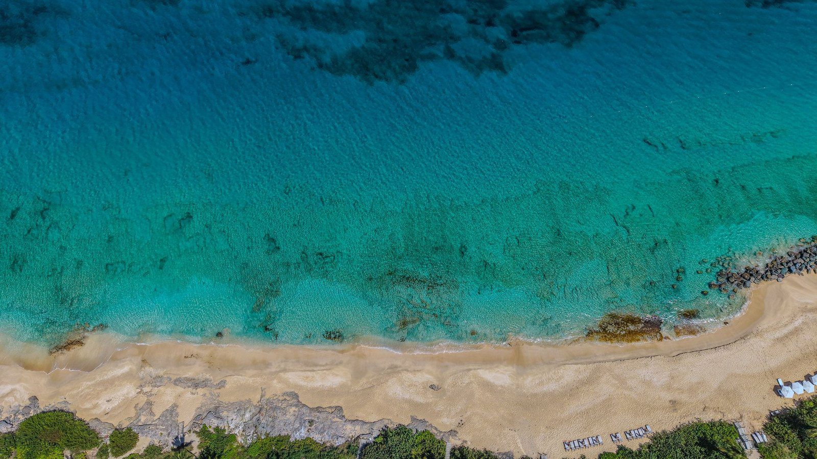 Scenic travel view of tranquil beachfront on the coast of Anguilla