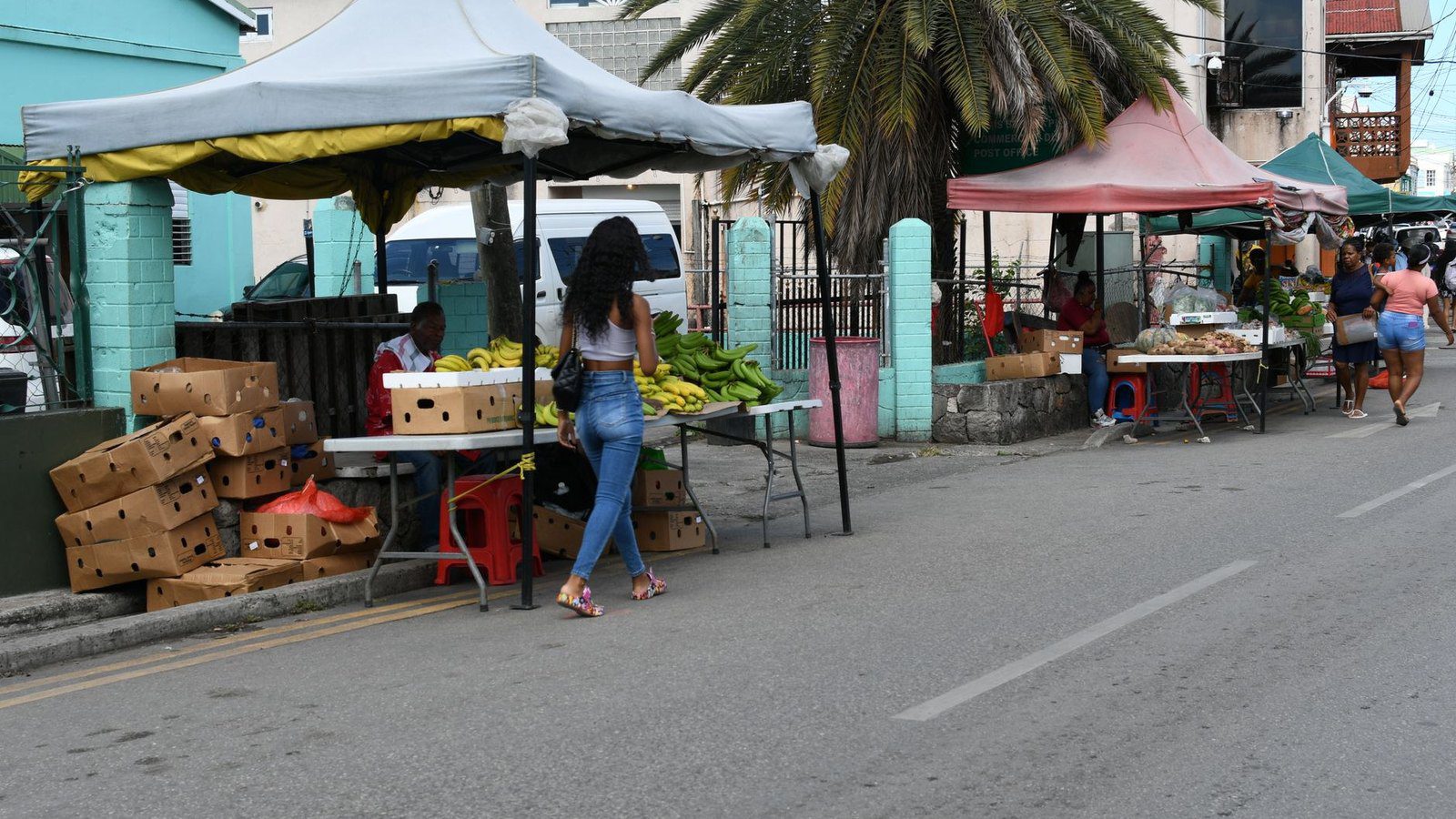 Scenic travel view of historic colonial harbour in Saint John, Antigua
