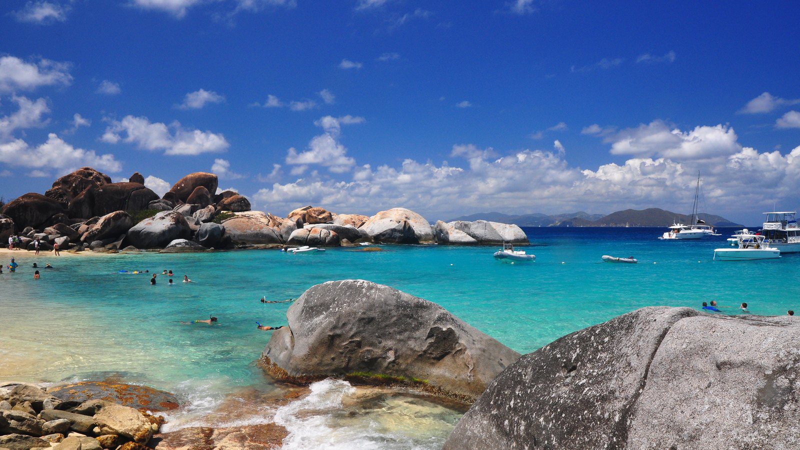 Scenic travel view of granite boulder coastline on Virgin Gorda, British Virgin Islands