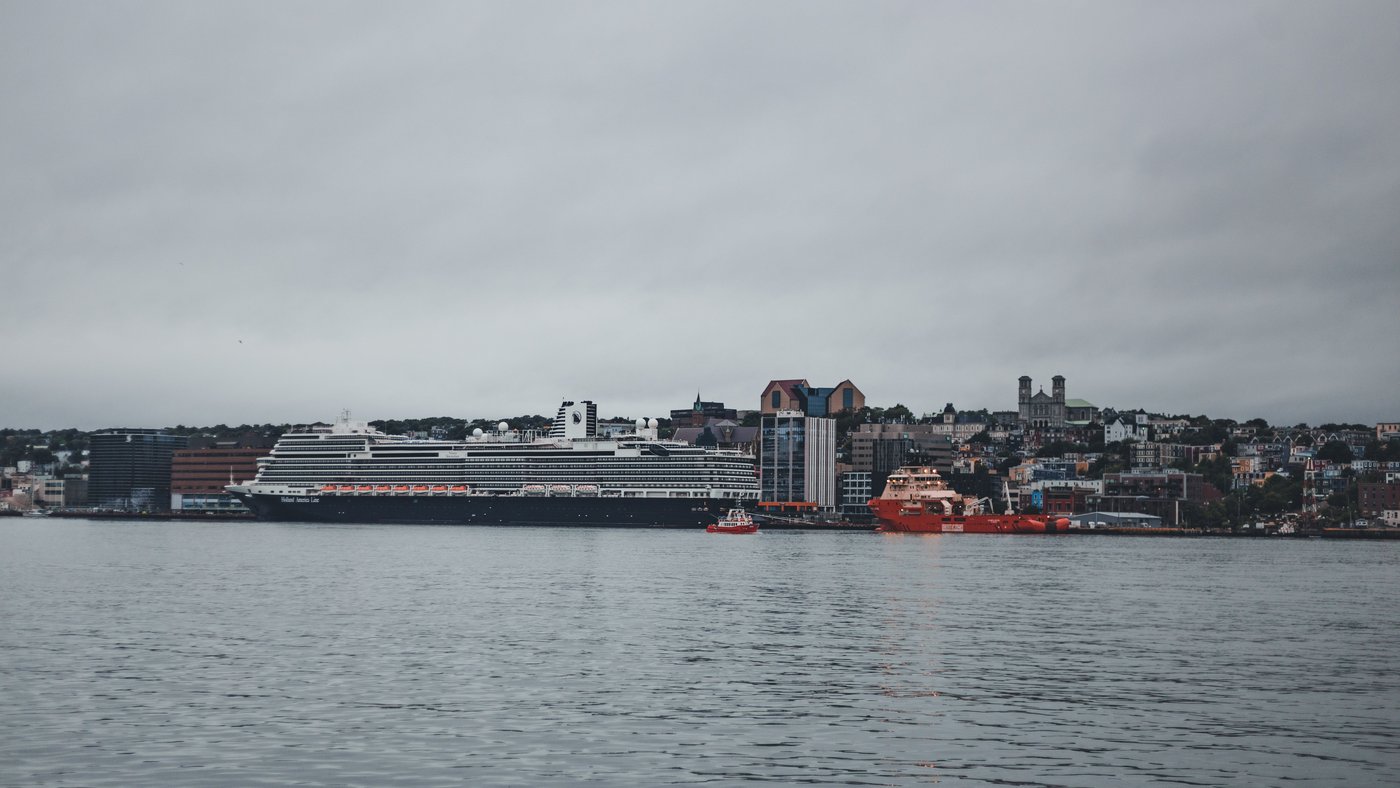 A cruise ship docked in the harbour at St. John's, Newfoundland, Canada