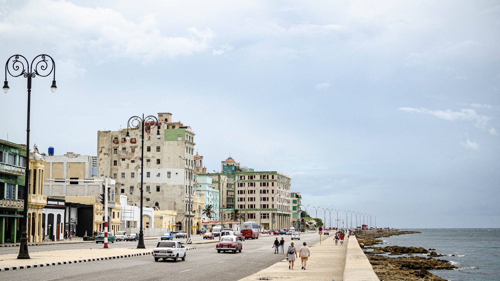 Scenic travel view of the historic oceanfront Malecón in Havana, Cuba