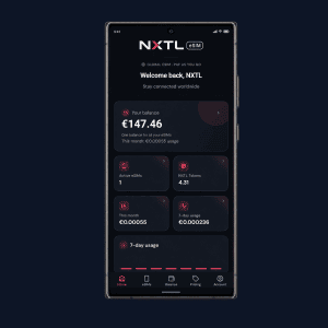 NXTL global eSIM app on a phone