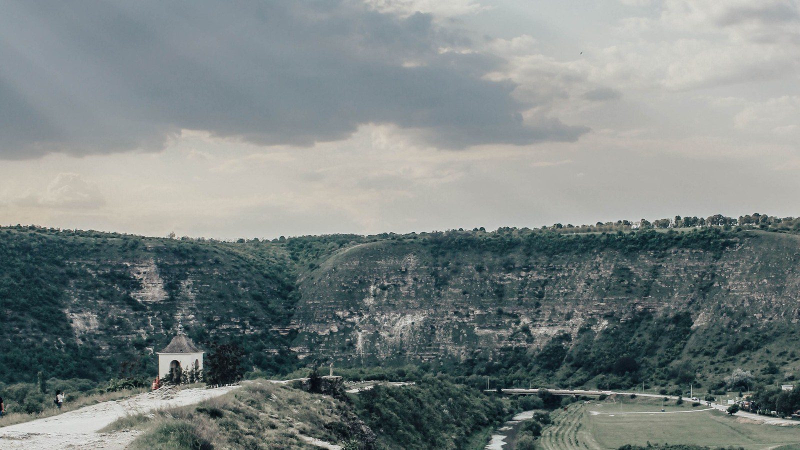 Scenic overview of the historic Old Orhei cave monastery and Răut River valley in Moldova