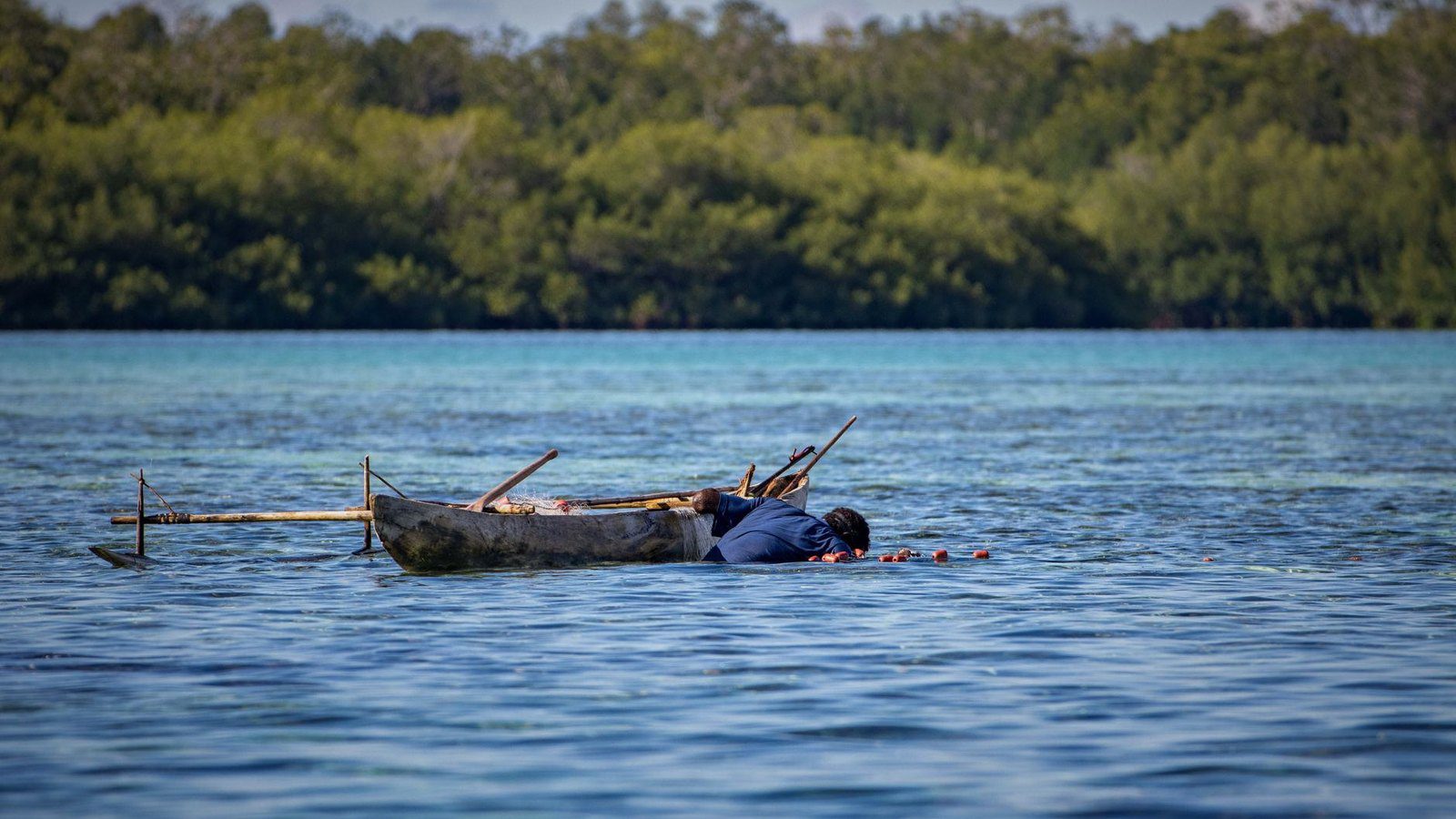 Scenic travel view of pristine tropical island coastline in Papua New Guinea