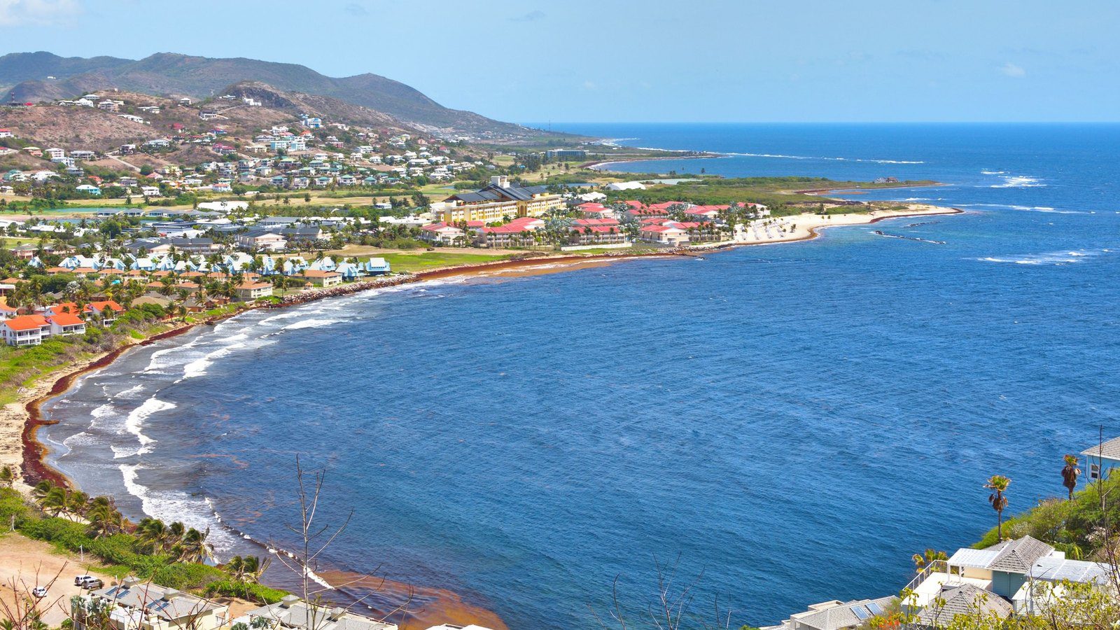 Scenic travel view of tropical Caribbean shores at Frigate Bay, Saint Kitts and Nevis