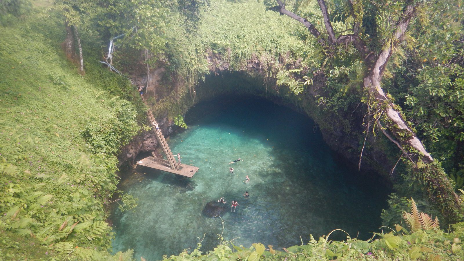 Scenic travel view of natural sea-pool lagoon at To Sua Ocean Trench in Upolu, Samoa