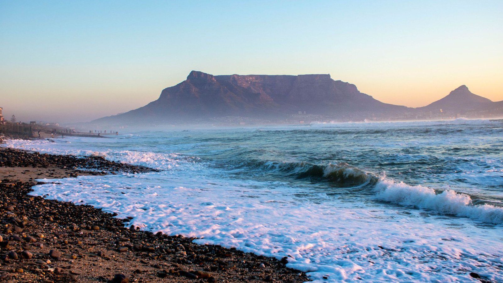 Iconic flat-topped silhouette of Table Mountain above Cape Town