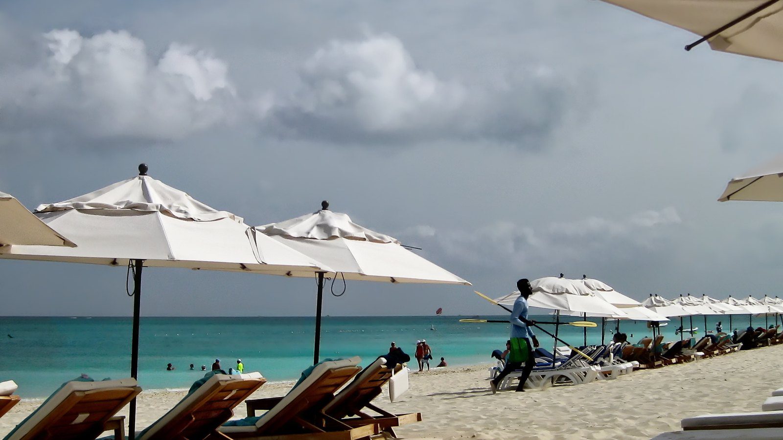 Scenic travel view of turquoise ocean waters along Grace Bay in Providenciales, Turks and Caicos