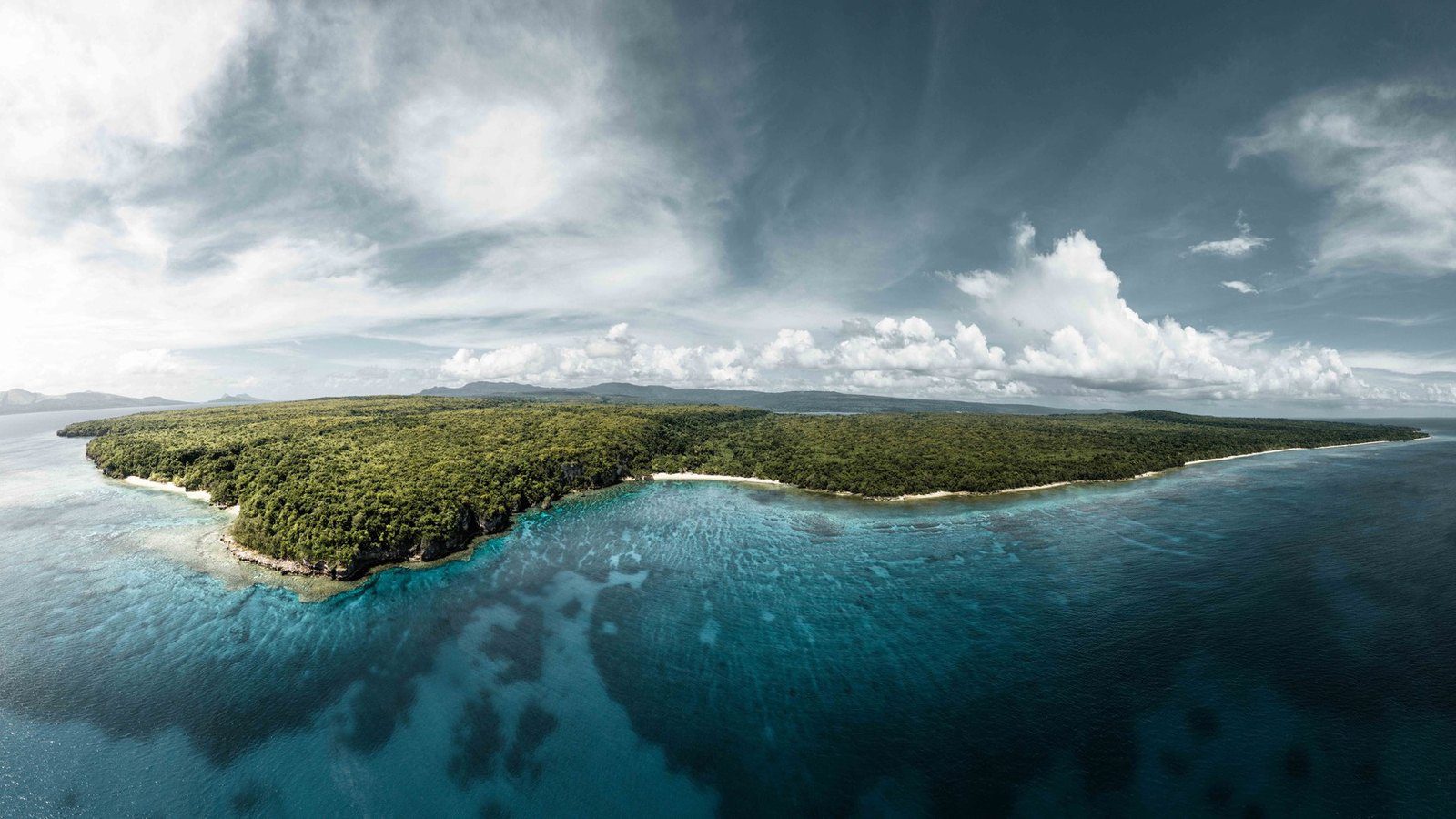 Scenic travel view of lush tropical archipelago coastline in Vanuatu